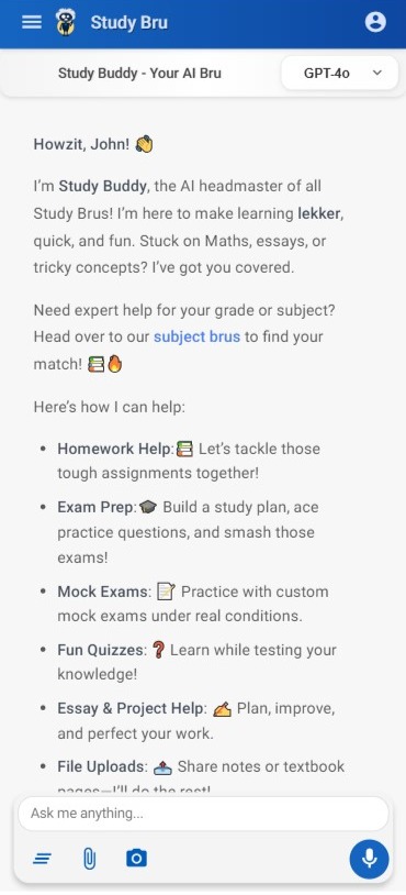StudyBru mobile interface