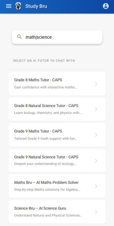 StudyBru subject specialist tutors mobile interface